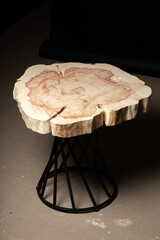 Table made of wooden slab with live edge. Luxury quality wood processing. Exclusive coffee table...