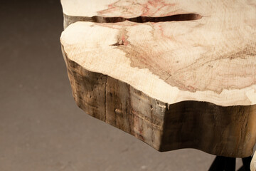 Table made of wooden slab with live edge. Luxury quality wood processing. Exclusive coffee table...