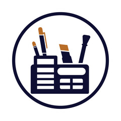 pen, pencil, holder, ruler, scale, pen holder icon