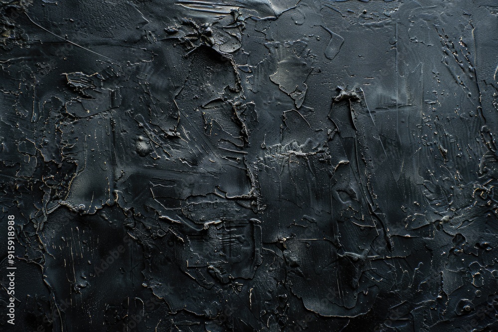 Poster a close-up of a piece of black paint with texture and color details
