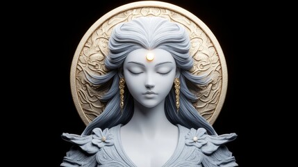 Magnificent portrayal of Amaterasu, the revered Japanese sun goddess, radiating brilliant divine energy, embodying the essence of light, warmth, and life in Japanese mythology