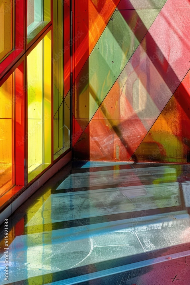 Poster a person sitting on a bench in front of a vibrant and lively building, perfect for use as a backgrou