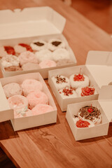 a treat of sweet delicious doughnut in sunny day at the cake shop