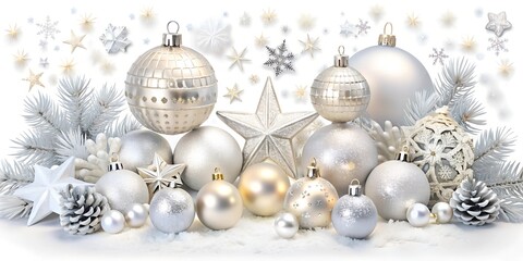 silver christmas balls on snow