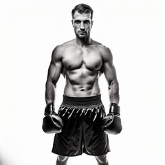 Fototapeta premium Boxer ready to fight, black and white boxer