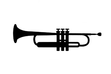Obraz premium silhouette trumpet wind musical instrument jazz orchestra play music vector image black