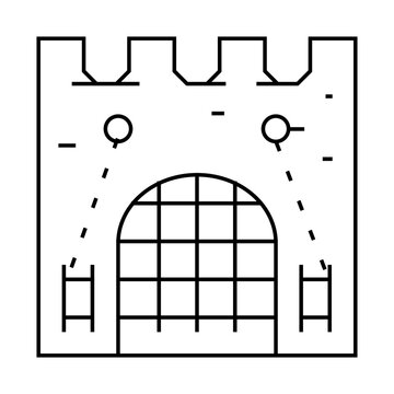 recommend clip art: grid goal of ancient castle line icon vector. grid goal of ancient castle sign. isolated contour symbol black illustration