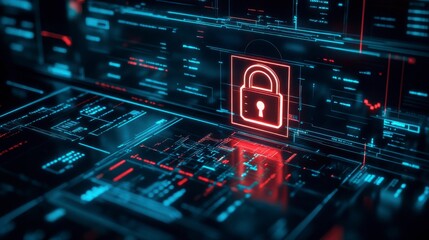 Obraz premium Advanced Digital Lock Displayed on Computer Screen, Representing Cutting-Edge Cybersecurity Measures