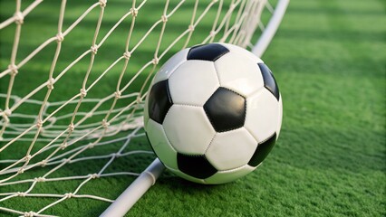 Soccer ball in  hitting the Goal net.