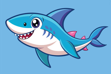 Obraz premium A cheerful baby great white shark swims playfully in a bright blue ocean filled with excitement and joy