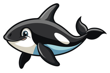 Fototapeta premium A cheerful killer whale swims gracefully in blue waters, featuring vibrant colors and a playful expression, perfect for fun and educational themes