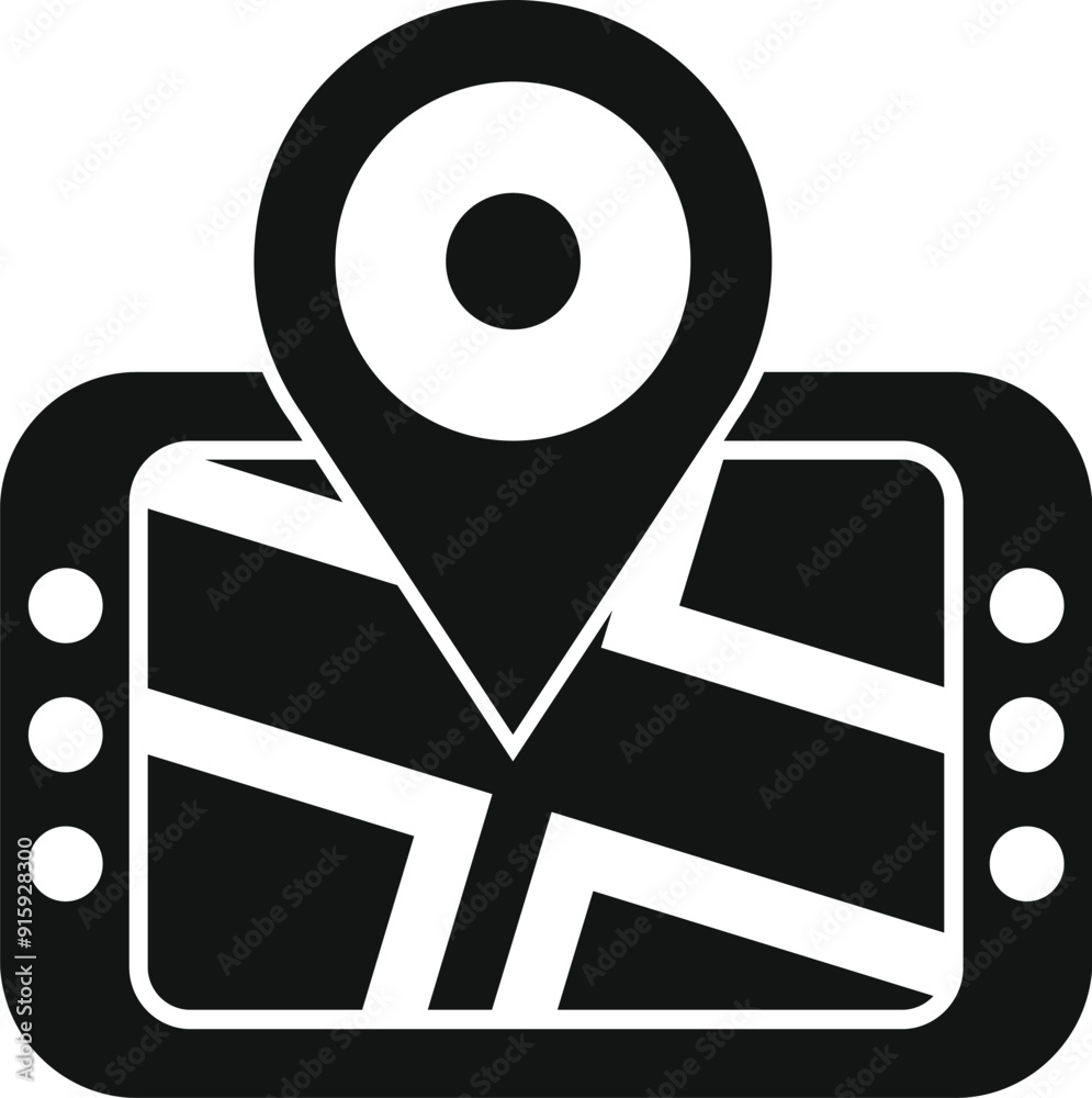 Poster gps navigation system showing location on digital map with pointer symbol