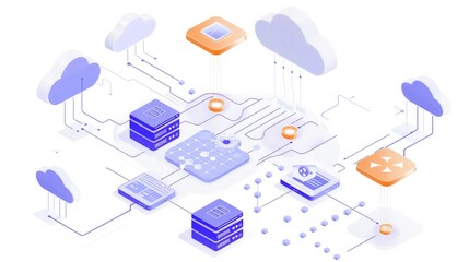 A diagram depicting a network of servers and data clouds connected by various lines, representing the interconnected nature of digital infrastructure.