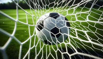 Soccer ball in  hitting the Goal net.