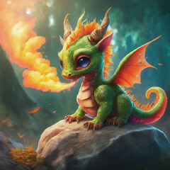 Obraz premium A collection of cartoon characters including dragons and animals