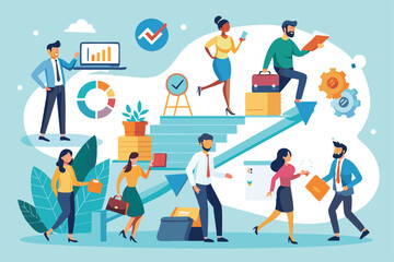 New employees engage in various activities to foster collaboration, learning, and adaptation within a vibrant corporate environment