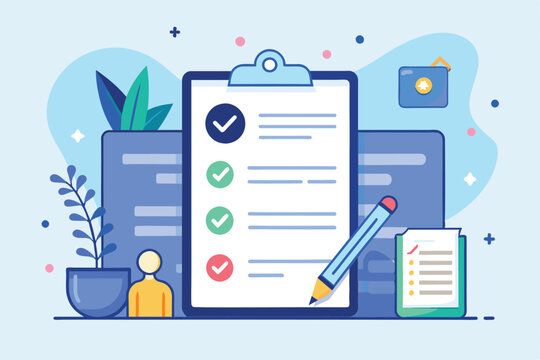 A flat illustration of consent forms displayed on a clipboard surrounded by plants and stationery, emphasizing customization and organization