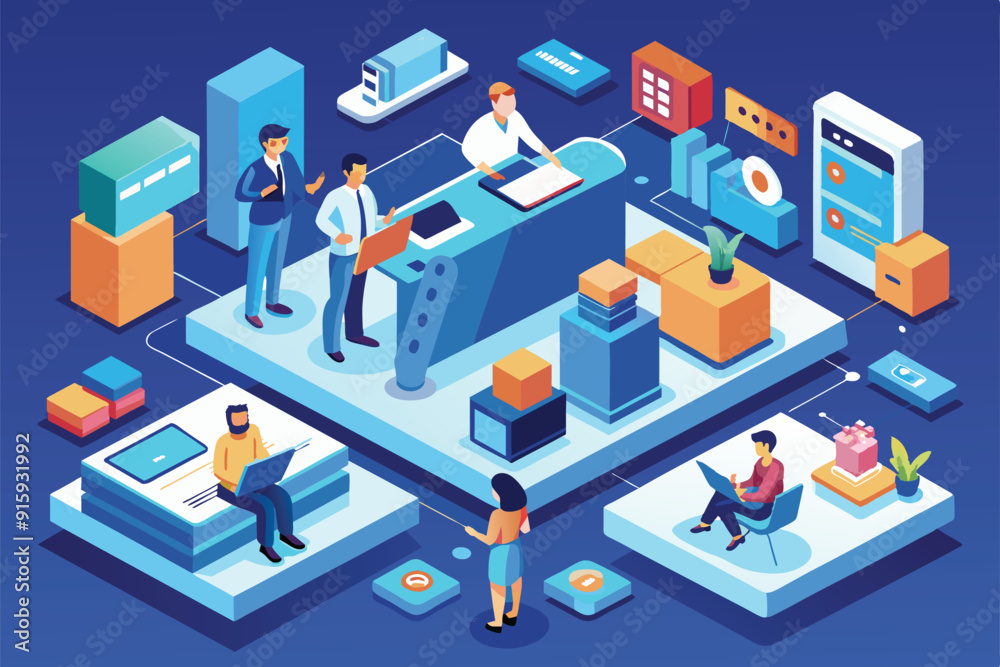 Poster teams engage in collaborative activities using technology and resources to enhance productivity with