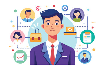 A consultant uses unique illustrations to enhance communication and collaboration in a contemporary office setting, promoting effective teamwork