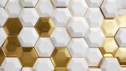 Geometric Abstract Pattern of White and Gold Hexagons