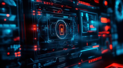 Obraz premium Advanced Digital Lock Displayed on Computer Screen, Representing Cutting-Edge Cybersecurity Measures