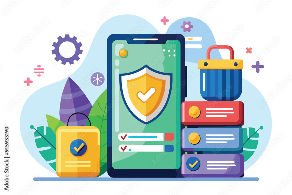 Poster a visual representation of smartphone security controls showcasing data protection features and user