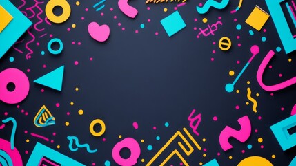 Obraz premium 90's Inspired Neon Color Background with Bold Geometric Patterns and Central Copy Space - Retro Design - Graphic Design Industry