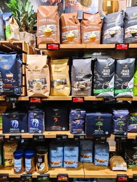Kiel, Germany - 08 August 2024: Tchibo brand coffee beans on a shelf for sale