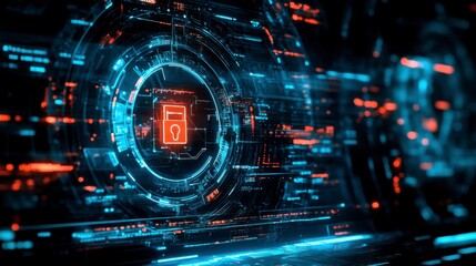 Obraz premium Advanced Digital Lock Displayed on Computer Screen, Representing Cutting-Edge Cybersecurity Measures