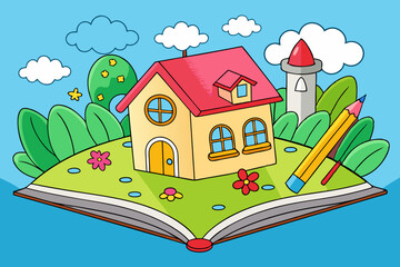 : Coloring page book for kids - house vector illustration