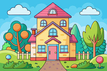 : Coloring page book for kids - house vector illustration