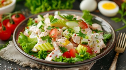 The national cuisine of Canada. Fish salad in Canadian style.