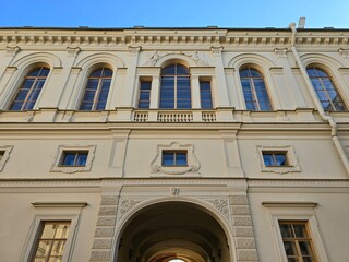 The facade of the historic building