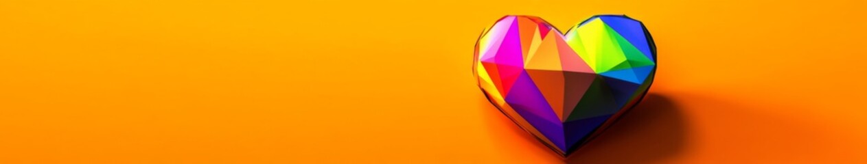 Geometric Heart on a Vibrant Orange Background: A Modern Art Symbolizing Love, Diversity, and Inclusion with a Rainbow Hue