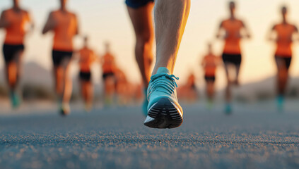 Fototapeta premium Athletes running a marathon, dynamic motion and vibrant energy of the competition 