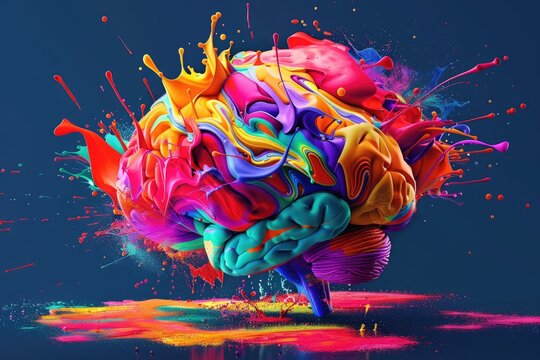 A vibrant illustration of a brain exploding with colorful ideas and creativity