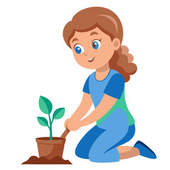 Little Gardener, Big Dreams: A young girl lovingly plants a seedling, nurturing a greener future.