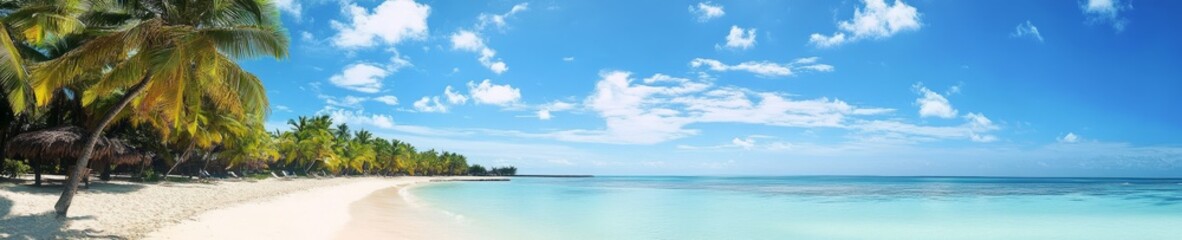 View of the white sand beach and azure water. Caribbean paradise