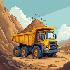 Colorful Vector Illustration of Children’s Construction Dump Truck Transporting Soil, Playful Design for Kids' Educational Materials. © VectorVibe