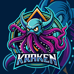 Monster octopus kraken mascot esport game logo illustration for sport game team