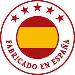 Fabricado en Espana : Insignia, pegatina o icono que simboliza la calidad y el origen de los productos españoles. Vector ligero escalable para la web.