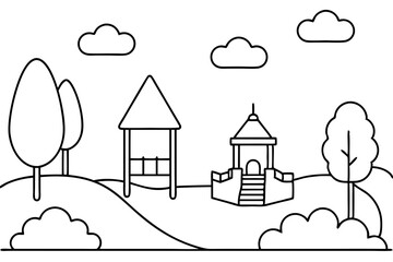  Coloring page book for kids - a children park, vector art illustration