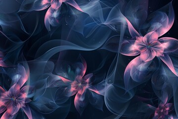 Floral design in dark blue and pink with flowing lines and delicate gradients, creating a romantic background ideal for digital art, backgrounds, and creative projects