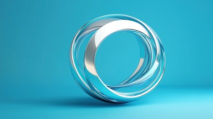 Metallic ring shape on blue background.