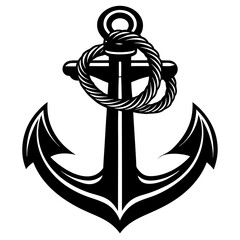 anchor vector silhouette, Ship anchor or boat anchor icon, anchor with rope silhouette vector illustration