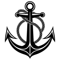 anchor vector silhouette, Ship anchor or boat anchor icon, anchor with rope silhouette vector illustration © Trendy CraftSVG 