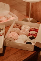 a treat of sweet delicious doughnut in sunny day at the cake shop