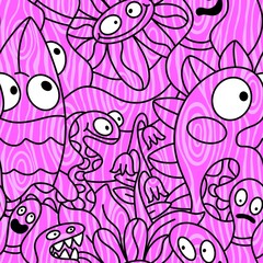 Cartoon doodle Halloween aliens seamless monster pattern for wrapping paper