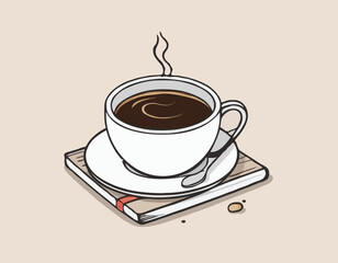 Line drawing cartoon office coffee