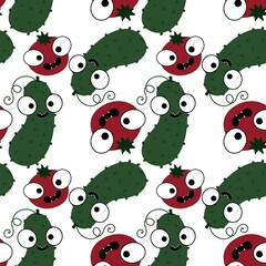 Obraz premium Autumn vegetable seamless tomatoes and cucumbers pattern for wrapping paper